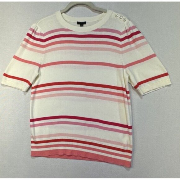 Talbots Womens Knit Sweater Large Cream Pink Striped Short Sleeve Preppy - Picture 2 of 14